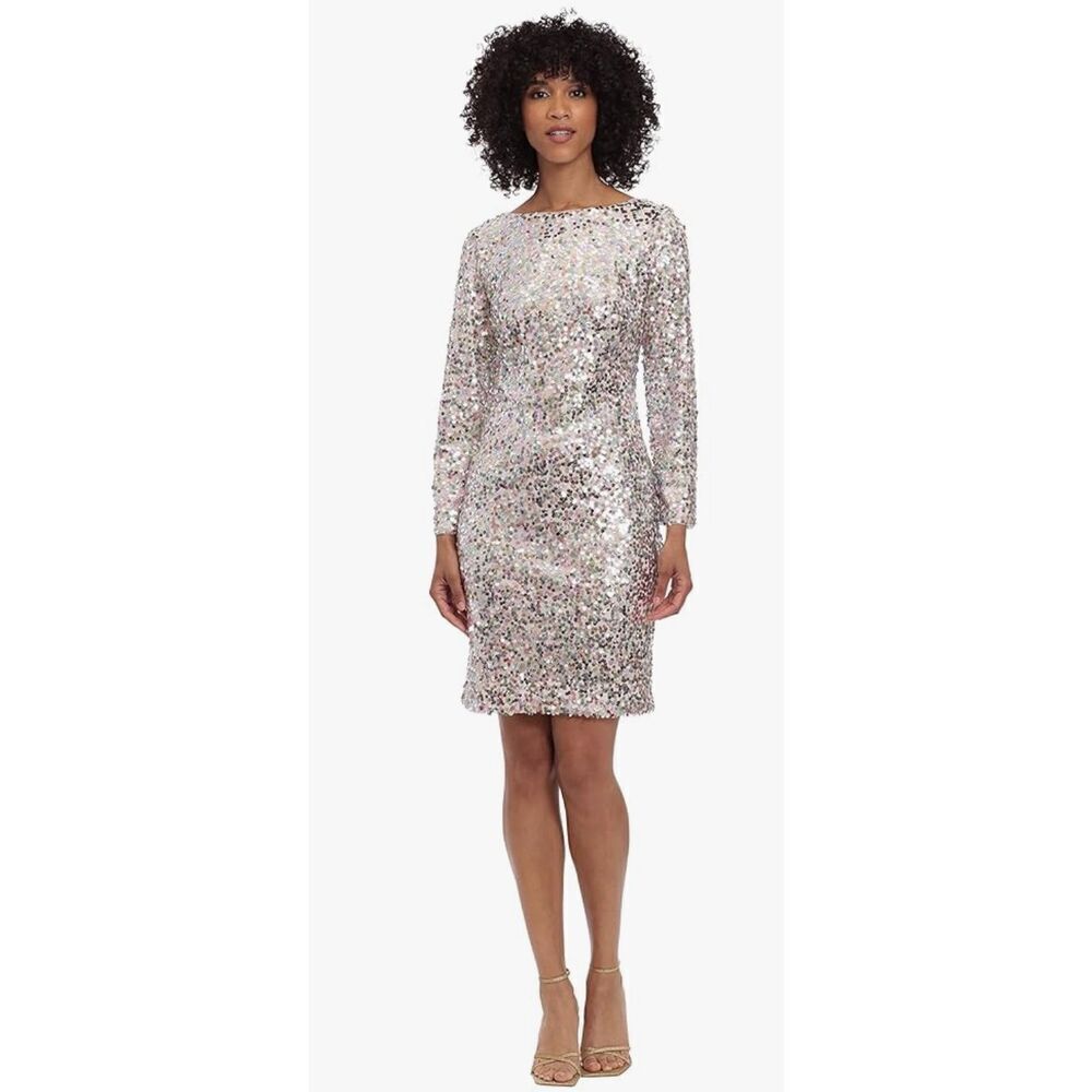 Maggy London Women's Long Sleeve Back V-Neck Sequin Dress - 4